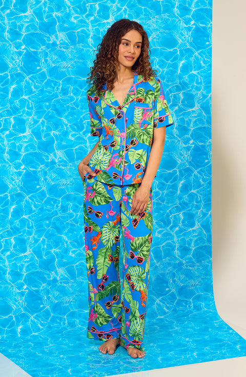 A lady wearing Arizona Long Knit Pj Set In Lobster Lounge