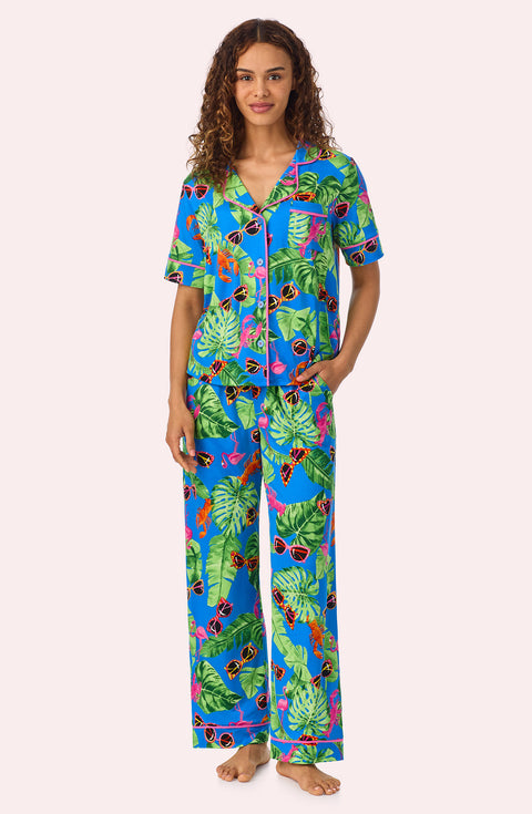 A lady wearing Arizona Long Knit Pj Set In Lobster Lounge