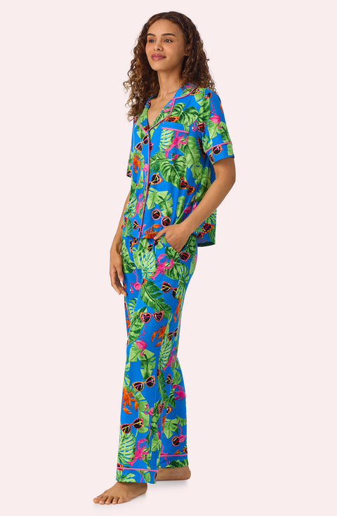 A lady wearing Arizona Long Knit Pj Set In Lobster Lounge