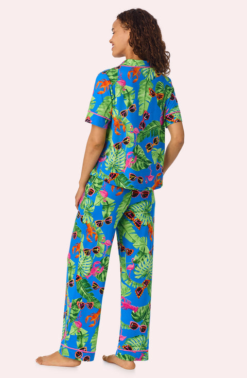 A lady wearing Arizona Long Knit Pj Set In Lobster Lounge