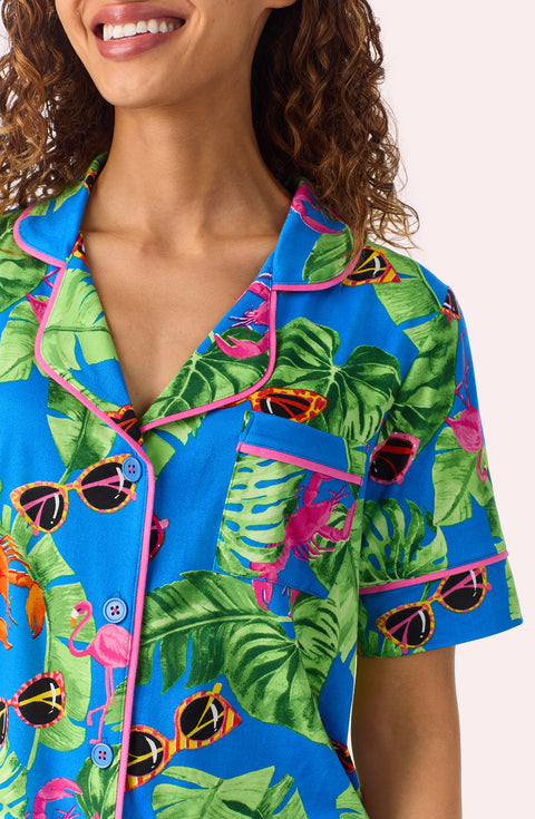 A lady wearing Arizona Long Knit Pj Set In Lobster Lounge