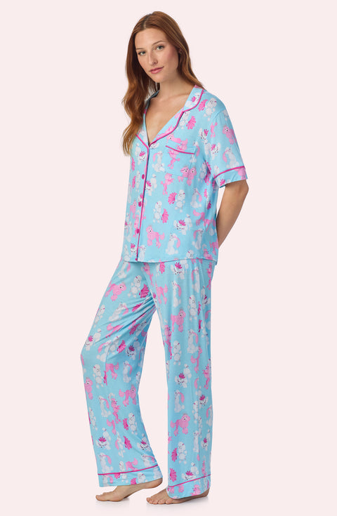 A lady wearing Dakota Knit Pj Set In Show Poodles