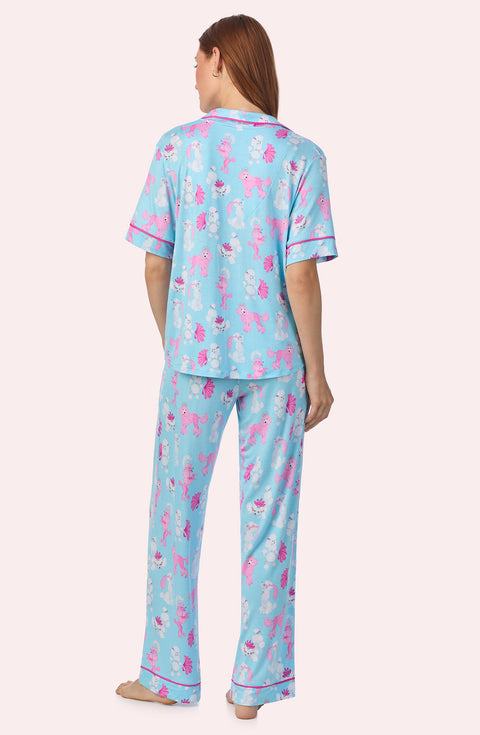 A lady wearing Dakota Knit Pj Set In Show Poodles