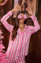 A lady wearing Charlotte Knit Pj Set In Sweet Stripe