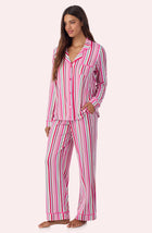 A lady wearing Charlotte Knit Pj Set In Sweet Stripe