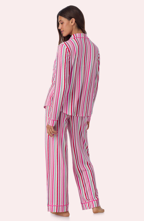A lady wearing Charlotte Knit Pj Set In Sweet Stripe