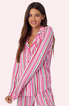 A lady wearing Charlotte Knit Pj Set In Sweet Stripe