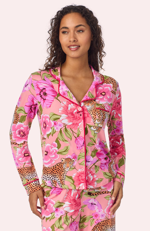 A lady wearing Charlotte Pj Set In Rosy Roar