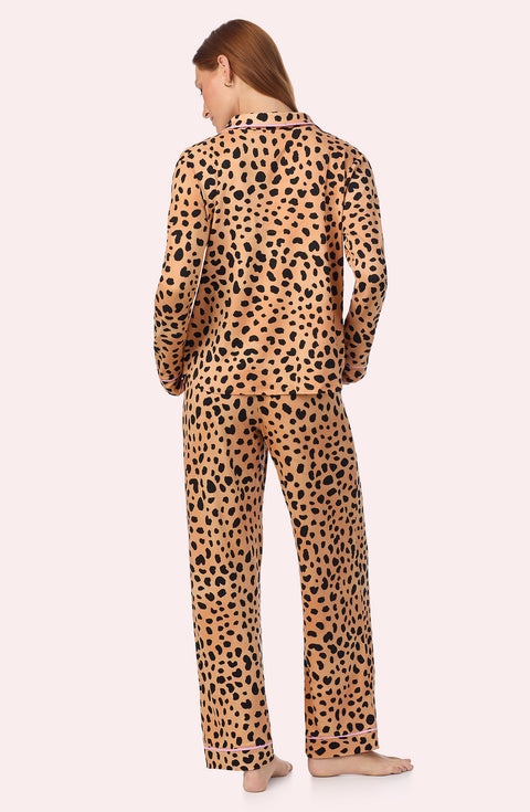 A lady wearing Charlotte Pj Set In Wild At Heart