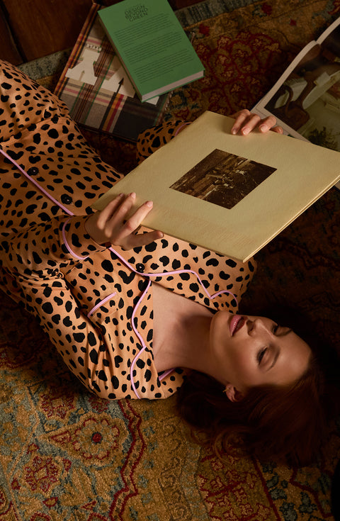 A lady wearing Charlotte Pj Set In Wild At Heart