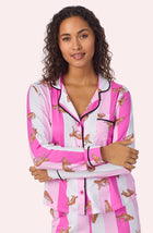 A lady wearing Charlotte Pj Set In Spots & Stripes