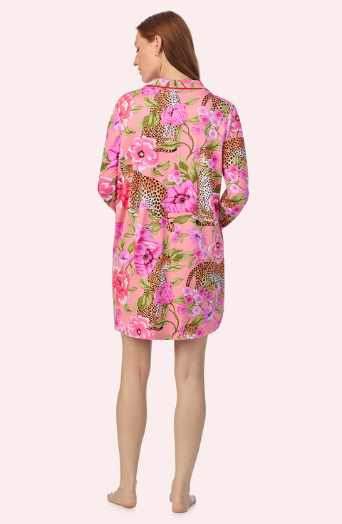 A lady wearing Kylie Sleepshirt In Rosy Roar