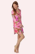 A lady wearing Kylie Sleepshirt In Rosy Roar