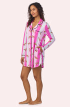 A lady wearing Kylie Sleepshirt In Spots & Stripes