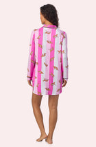 A lady wearing Kylie Sleepshirt In Spots & Stripes
