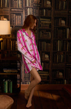 A lady wearing Kylie Sleepshirt In Spots & Stripes