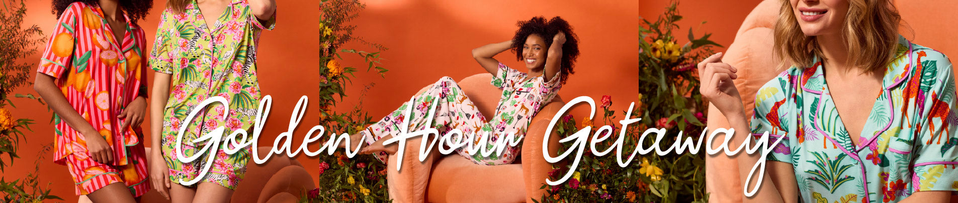 Ladies wearing PJs from OLDEN HOUR GETAWAY collection