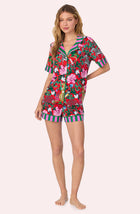A lady wearing Sienna Short Knit Pj Set In Scarlet Safari