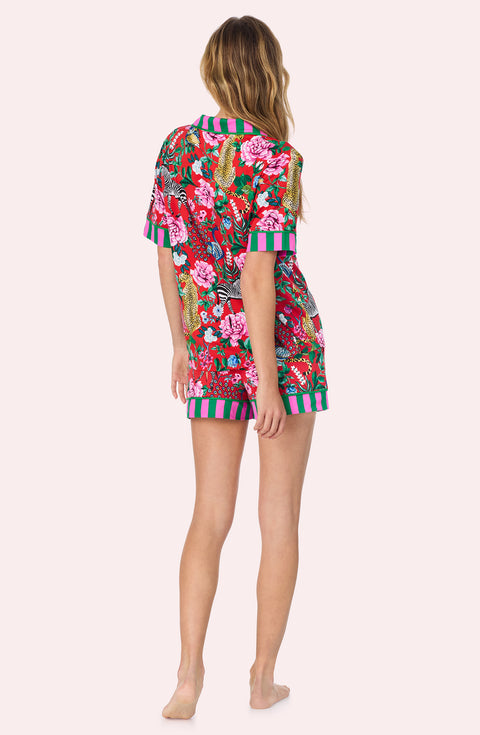 A lady wearing Sienna Short Knit Pj Set In Scarlet Safari