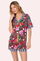 A lady wearing Sienna Short Knit Pj Set In Scarlet Safari