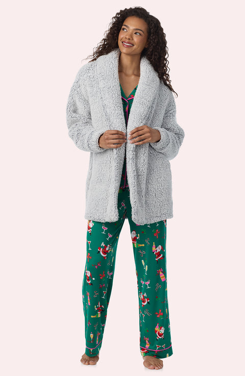 A Lady Wearing Blake Sherpa Short Jacket In Frosted Slate