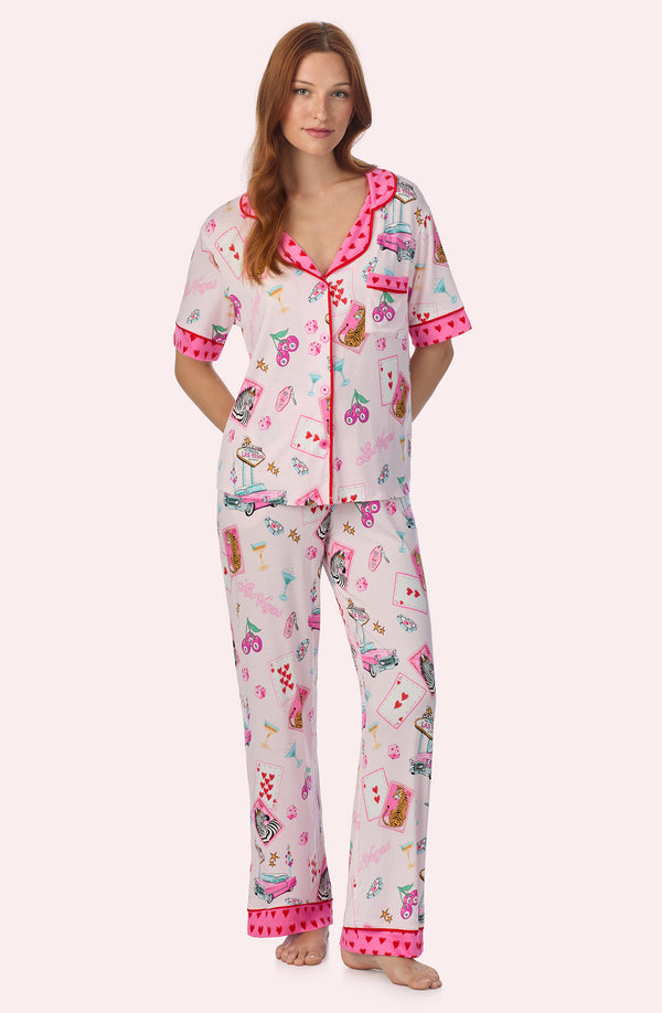 A lady wearing Dakota Knit Pj Set In Roll The Dice