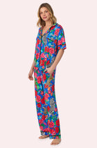A lady wearing Dakota Long Knit Pj Set In Sapphire Safari