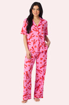 A Lady Wearing Sienna Long Knit Pj Set In Pinch Me Front View
