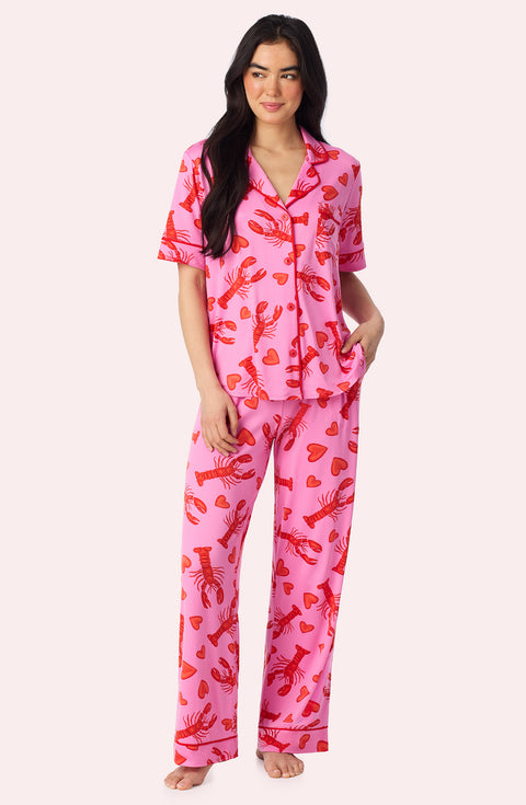A Lady Wearing Sienna Long Knit Pj Set In Pinch Me Front View