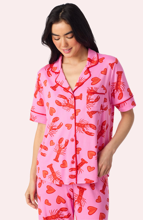 A Lady Wearing Sienna Long Knit Pj Set In Pinch Me Closeup View