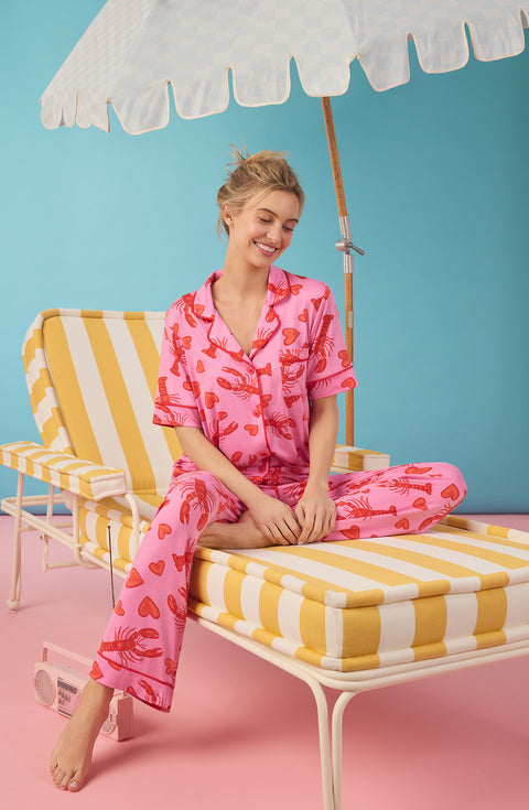 A Lady Wearing Sienna Long Knit Pj Set In Pinch Me