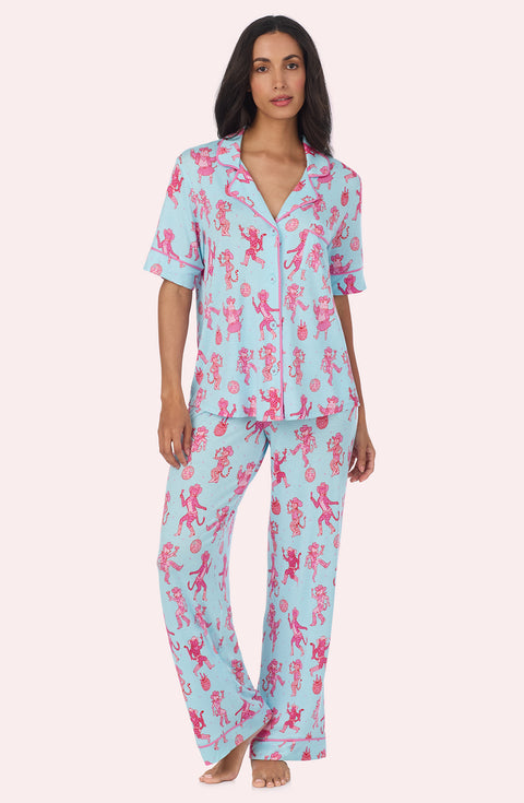 A Lady Wearing Dakota Long Knit Pj Set In Rodeo Ready