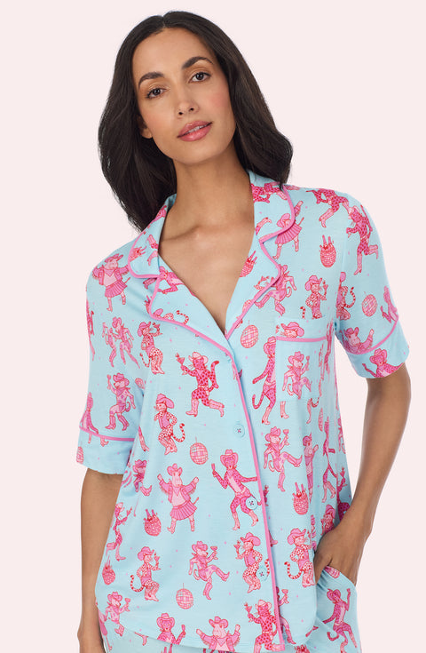 A Lady Wearing Dakota Long Knit Pj Set In Rodeo Ready in a front view close up shot