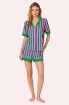 A lady wearing Sienna Short Knit Pj Set In Fuchsia And Fern