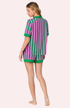 A lady wearing Sienna Short Knit Pj Set In Fuchsia And Fern