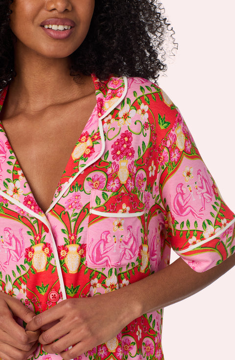 A lady wearing Dakota Long Knit Pj Set In Cheeky Chimps