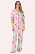 A Lady Wearing Dakota Long Knit Pj Set In Bottle Service