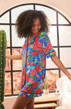 A lady wearing Dakota Short Knit Pj Set In Sapphire Safari