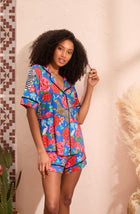 A lady wearing Dakota Short Knit Pj Set In Sapphire Safari