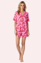 A Lady Wearing Sienna Short Knit PJ Set In Pinch Me Front View