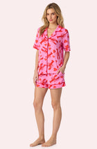 A Lady Wearing Sienna Short Knit PJ Set In Pinch Me Side Angle View