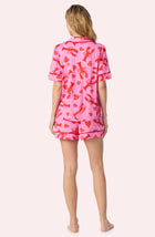 A Lady Wearing Sienna Short Knit PJ Set In Pinch Me Back View