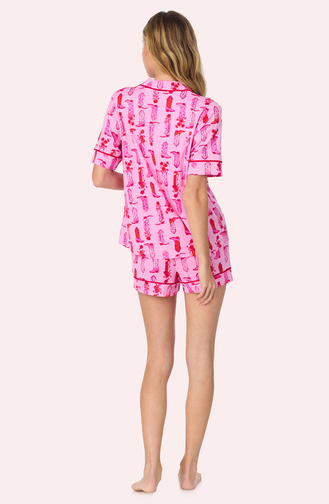 A lady wearing Sienna Short Knit Pj Set In Cowgirl Cutie