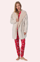 A lady wearing Aubrie Sherpa Short Jacket In Frosted Cappuccino