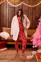 A lady wearing Aubrie Sherpa Short Jacket In Frosted Cappuccino
