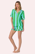 A lady wearing Dakota Short Knit Pj Set In Lagoon Stripe