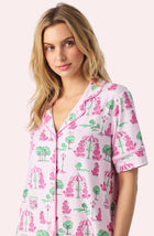 A Lady Wearing Sienna Short Knit PJ Set in Palm Springs Poodle Front Facing Close up View