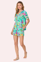 A lady wearing Sienna Short Knit Pj Set In Crocodile Cove