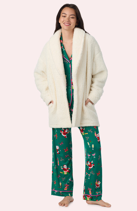 A Lady Wearing Blake Sherpa Short Jacket In Cream