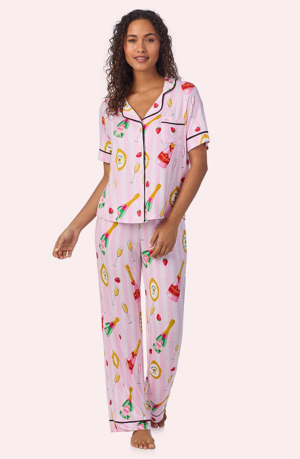 A lady wearing Dakota Knit Pj Set In Champagne Suit